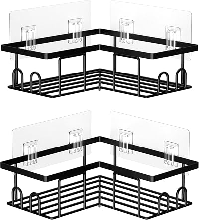 UUlioyer Corner Shower Caddy 2-Pack Rustproof No Drilling Black