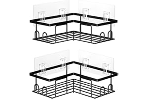 LOOBOV Shower Caddy Corner, Rustproof Shower Shelves, Bathroom Caddy No Drilling, Bathroom Organizers/Storage with Hooks (2 P