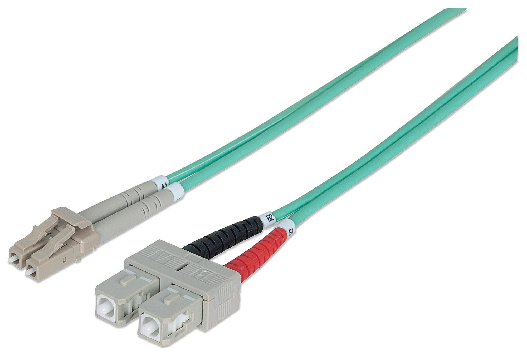 Fibre Optic Patch Cable, Duplex, Multimode, LC/SC, 50/125 µm, OM3, 3 m, LSZH, Aqua, Lifetime Warranty — image 1