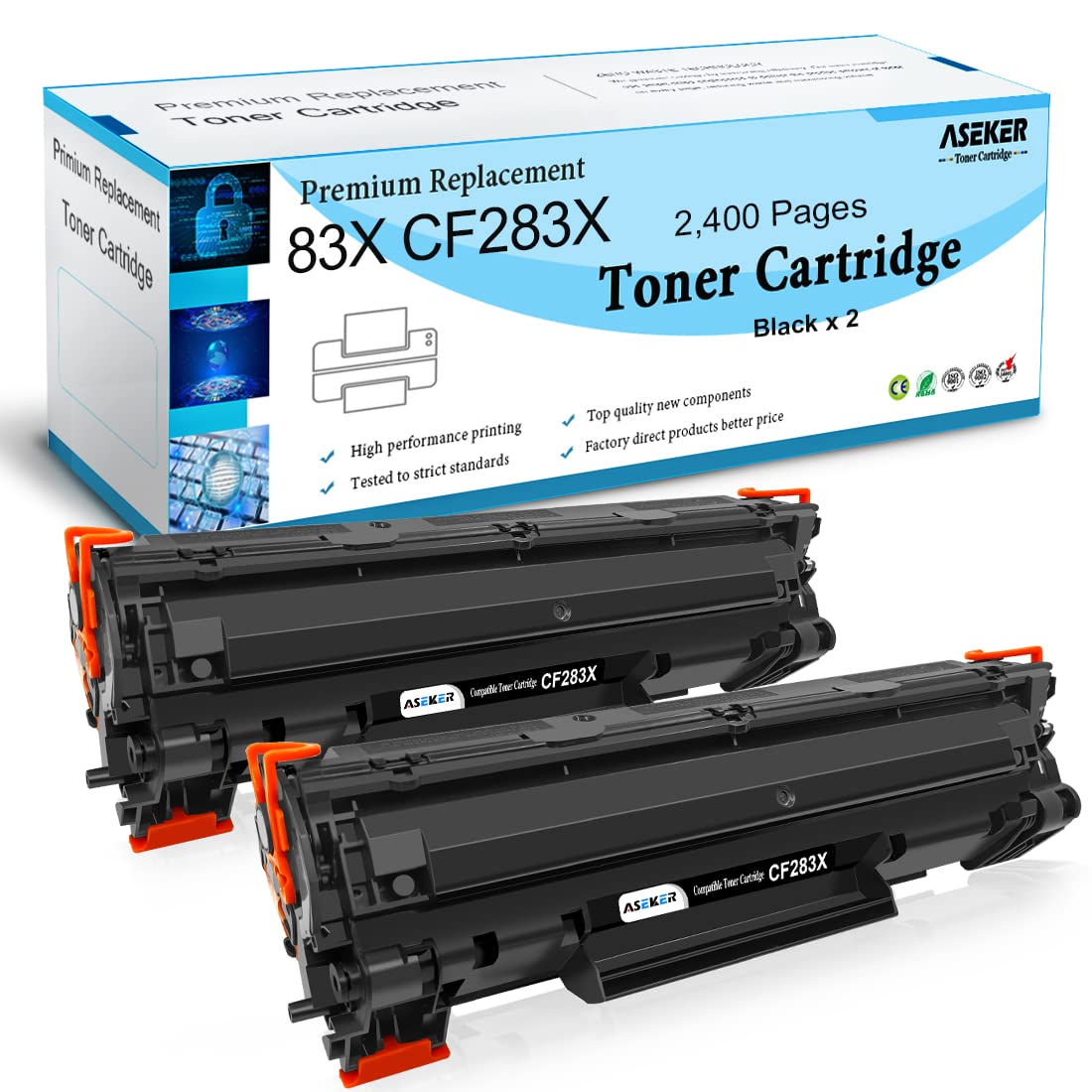 ASEKER Compatible 83X CF283X (83A CF283A) Toner Cartridge 2200 Pages for HP LaserJet Pro M201 M201dw M201n MFP M127 M127fn M127fw M125a M125nw M225 M225dn M225dn M225dw M225dw Printers (2 Black)