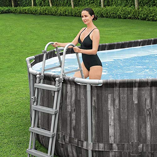 Bestway Power Steel Frame Pool Komplett-Set mit Filterpumpe 610 x 366 x 122 cm , Holz-Optik (Mooreiche), oval – Bild 3