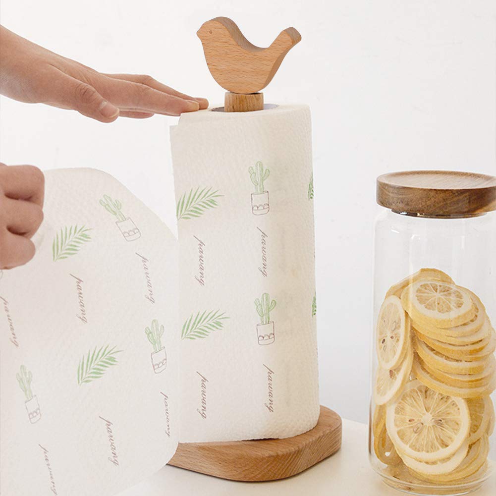XGOPTS Natural Paper Towel Holder, Cute Bird Roll Holder Roll Stand, Kitchen Roll Paper Storage Rack, Standing Countertop Toilet Paper Tissue Holder Home Decor