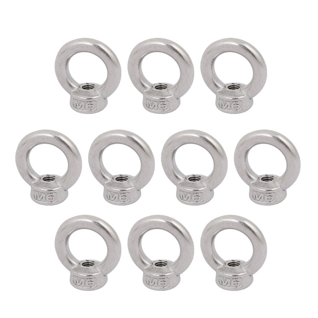 sourcingmap Lifting Eye Nut M6 Female Thread 304 Stainless Steel Round Shape for Rope Fitting Pack of 10