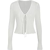 CIDER Cardigans for Women Trendy Bow Tie Front V Neck Long Sleeve Lightweight Shrug Sweater Ribbed Knit Crochet Cardigans
