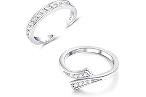 MILACOLATO 2Pcs Sterling Silver Toe Rings Set Cubic Zirconia Adjustable Band Rings Fitted Wrap Around Toe Ring for Women Summer Barefoot Jewelry
