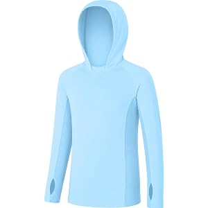 RIKUAOU Boys Hooded Rash Guard Fishing Shirt, UPF 50+ Kids Long Sleeve Sun Hoodie, Youth UV Protection Beach Swim Shirts