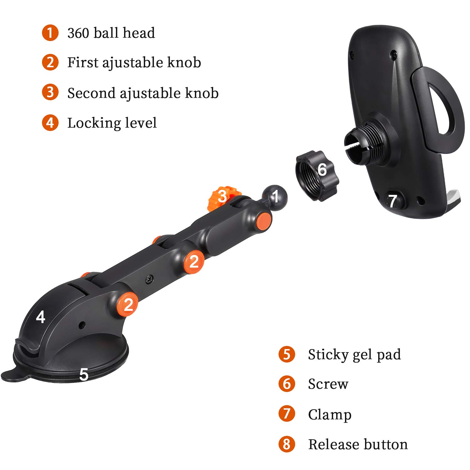 Car Phone Mount, Windshield Dashboard Cell Phone Holder with Strong Sticky Gel Pad Compatible with iPhone X/8/7/7Plus/6/6sP/5s/Samsung/Galaxy S9/S8/S7/S6/S5, Universal Smartphones