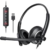 awatrue EH05-U Wired USB Headset with Noise Cancelling Microphone for PC Laptop - Headphones with In-Line Control, Lightweight, Enhanced Sound &amp; MIC Mute