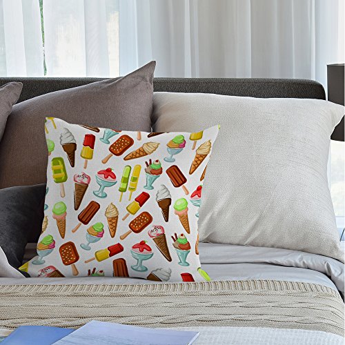 HGOD DESIGNS Ice Cream Pillow Covers,Decorative Throw Pillow Chocolate Stick Waffle Cone Strawberry and Caramel Soft Serve Sundae Pillow Cases Cushion Covers for Sofa Couch 18x18 inch
