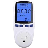 Home Electricity Usage Monitor, LCD Display Power Meter Plug Power Consumption Monitor Home Voltage Amps KWH Consumption Analyzer, Overload, White