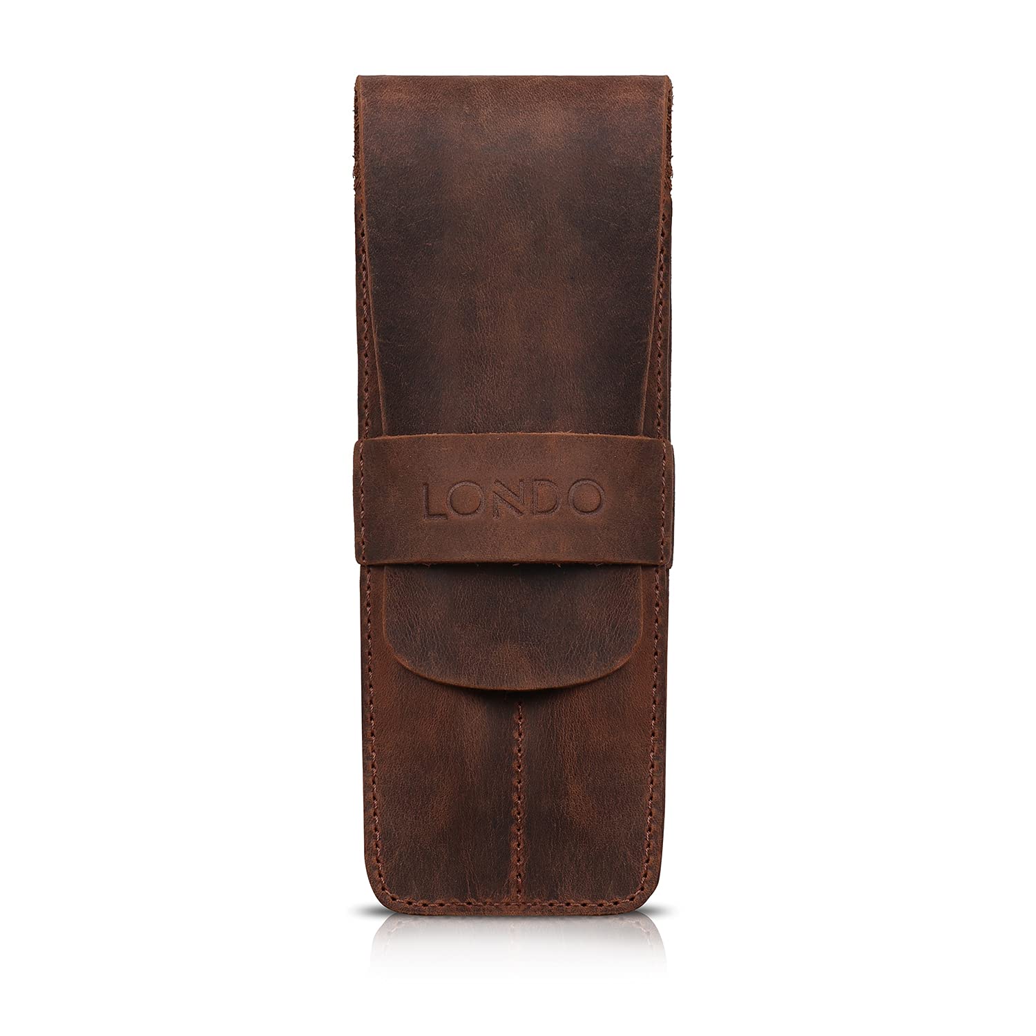LONDO Leder Pen Case 2 Slot with Tuck Flap - Genuine Leather Pencil Case