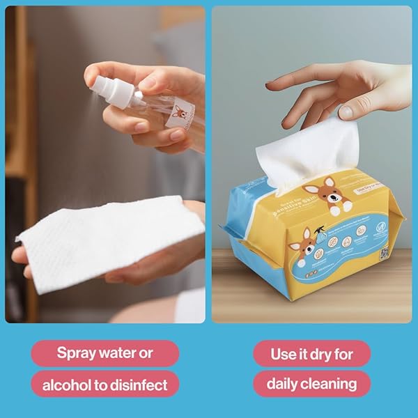 BABBLEROO DRY WIPES FOR BABY – 100% PLANT-BASED COTTON, HYPOALLERGENIC, FRAGRANCE-FREE, CHEMICAL-FREE, GENTLE FOR SENSITIVE SKIN, USE WET OR DRY FOR DIAPER CHANGES AND CLEANUPS– 200 WIPES
