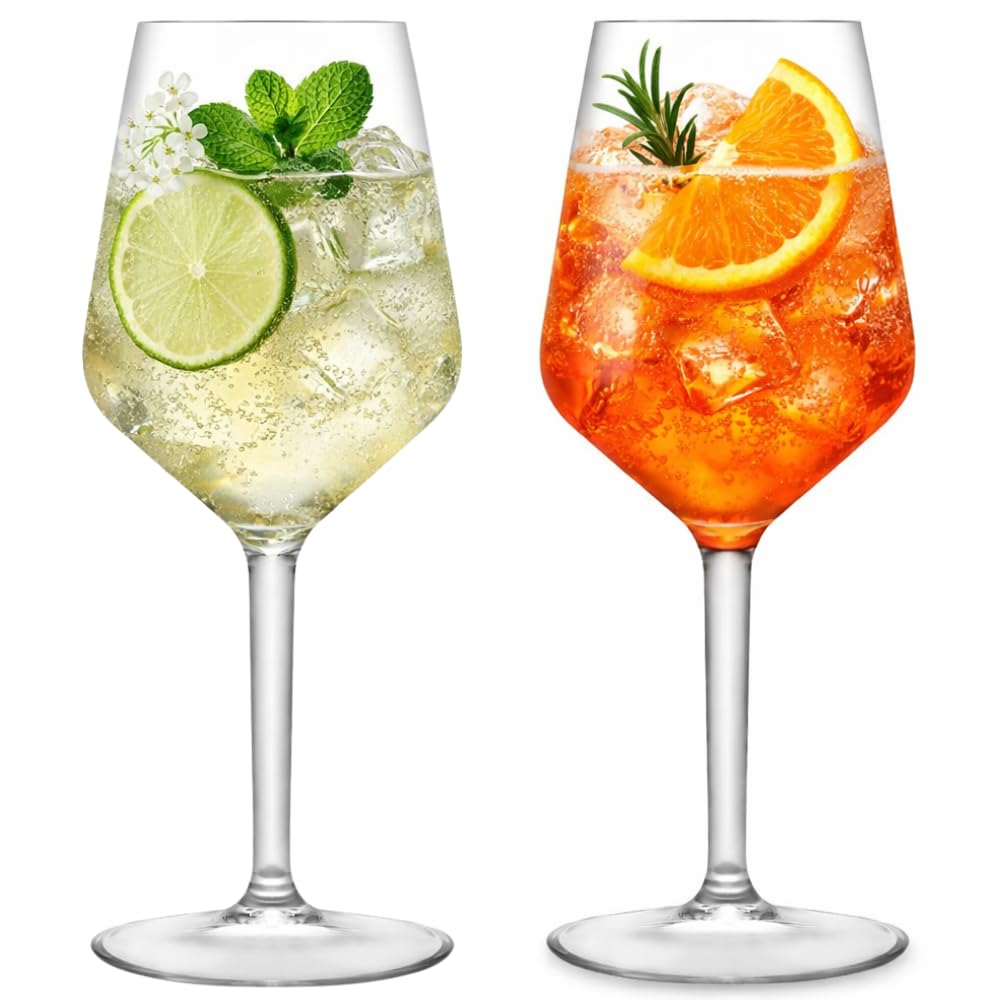 AIOS Set of 2 Tritan Plastic Wine Glasses, Large Stemmed Spritz Glasses for Aperol Spritz & Hugo Spritz, Shatterproof BPA Free Dishwasher Safe Wine | Spritzer | Cocktail Glasses. Capacity 470ml.