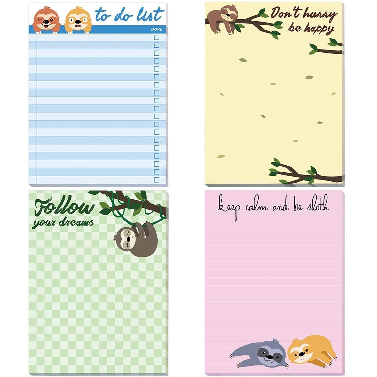 Fancy Land Sloth Memo Pads 4 Pack Funny Animal Notepads for Office Home Teacher Appreciation Valentine Gift School Supply to Do List Lazy Day