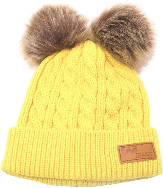 Amazon Co Jp 子供 ポンポン 帽子 厚く キッズ帽子 キャップ ハット 暖かい 冬 柔らかい 綿 ニット ビーニー 全6色 黄 服 ファッション小物