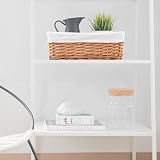 Woodluv Brown Wicker Storage Basket with Off White Lining Medium view 5