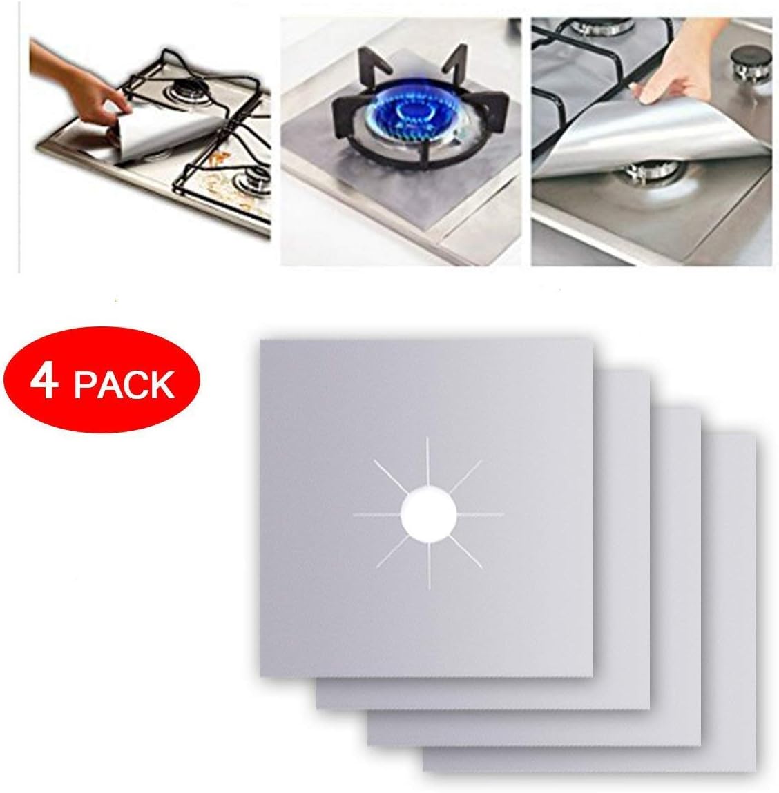 BrilliantDay Gas Hob Protector Teflon Sheet Gas Stove Burner Protector Liner Cover Clean Mat Pad, Reusable, Non-Stick, Dishwasher Safe, Easy to Clean, Pack of 4, 27x27cm