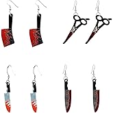 4 Pairs Punk Knife Dagger Drop Dangle Earring Set Gothic Acrylic Blood Printed Knife Earring for Women Hip Hop Halloween Party Jewelry