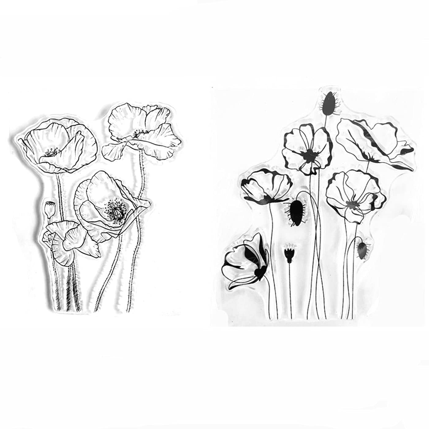 2pcs/Lot Flowers Blooming Poppies Flowers Clear Stamp for Decorative Carding Making Scrapbooking Tools