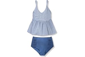 Tutorutor Kid Girls High Waisted Cute 2 Piece Peplum Halter Bikini Sets Ruffle Floral Print Teen Spaghetti Swimsuits