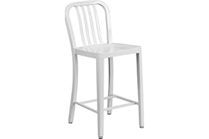 Flash Furniture Commercial Grade 24" High White Metal Indoor-Outdoor Counter Height Stool with Vertical Slat Back