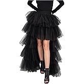 Women's High Low Tutu Skirts Sweet Elastic Waist Tulle Layered Ruffles Mesh Long Tiered Skirt