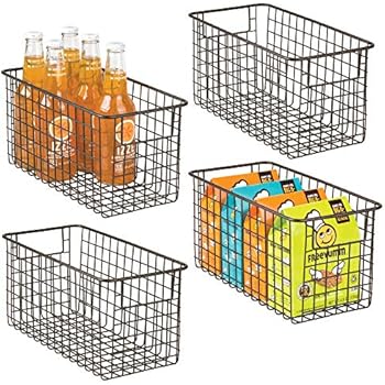 mDesign Farmhouse Decor Metal Wire Food Storage Organizer, Bin Basket with Handles for Kitchen Cabinets, Pantry, Bathroom, Laundry Room, Closets, Garage - 12