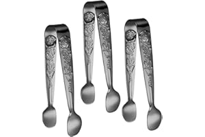 Cabilock 304 Stainless Steel Small Sugar Cube Tongs Mini Food Serving Tongs Rose Pattern for Appetizers and Desserts