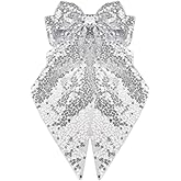 Large Sequin Bow Hair Clips for Women Big Bowknot Hair Barrettes Clip with Long Tail Hair Ribbons for Women Bow Clips for Hair Accessories for Girls Sparkly Hair Bow Accessories for Women