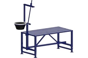 LEZBANZ 400 LBs Goat Milk Stand for Pygmy and Dwarf Goats, Goat Stand with Feed Bin, Goat Milking Stand for Sheep Trimming and Milking, Hoof Trimming Stand Adjustable Size, Iron Blue