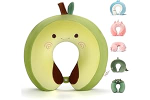 Niuniu Daddy Neck Pillow for Kids, Teens - Travel Accessories for Airplane, Car, Recline - Neck, Chin, Head Support - 100% Pure Memory Foam Insert and Cute Avocado Plush Travel Pillow Cover - Washable