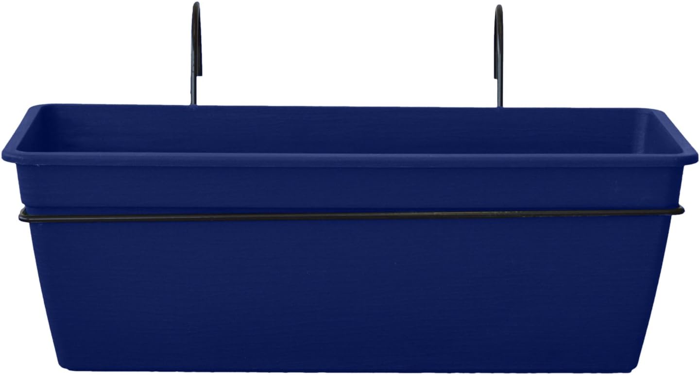 ALMI Gefen Railing Planter 22 Inches, Deck Rail Balcony Mount Flower Planter Box, Adjustable Over The Railing Planters, Indoor, Outdoor Planting Boxes, No Extra Tools Needed (Blue)