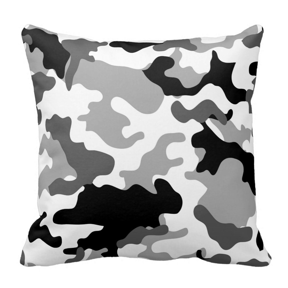 Grey Black And White Camo Square Decorative Throw Pillow Case