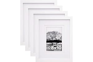Egofine 8x10 Picture Frames Set of 4, Made of Solid Wood Covered by Plexiglass 4x6 and 5x7 with Mat or 8x10 without Mat, for Table Top Display and Wall Mounting Photo Frame White