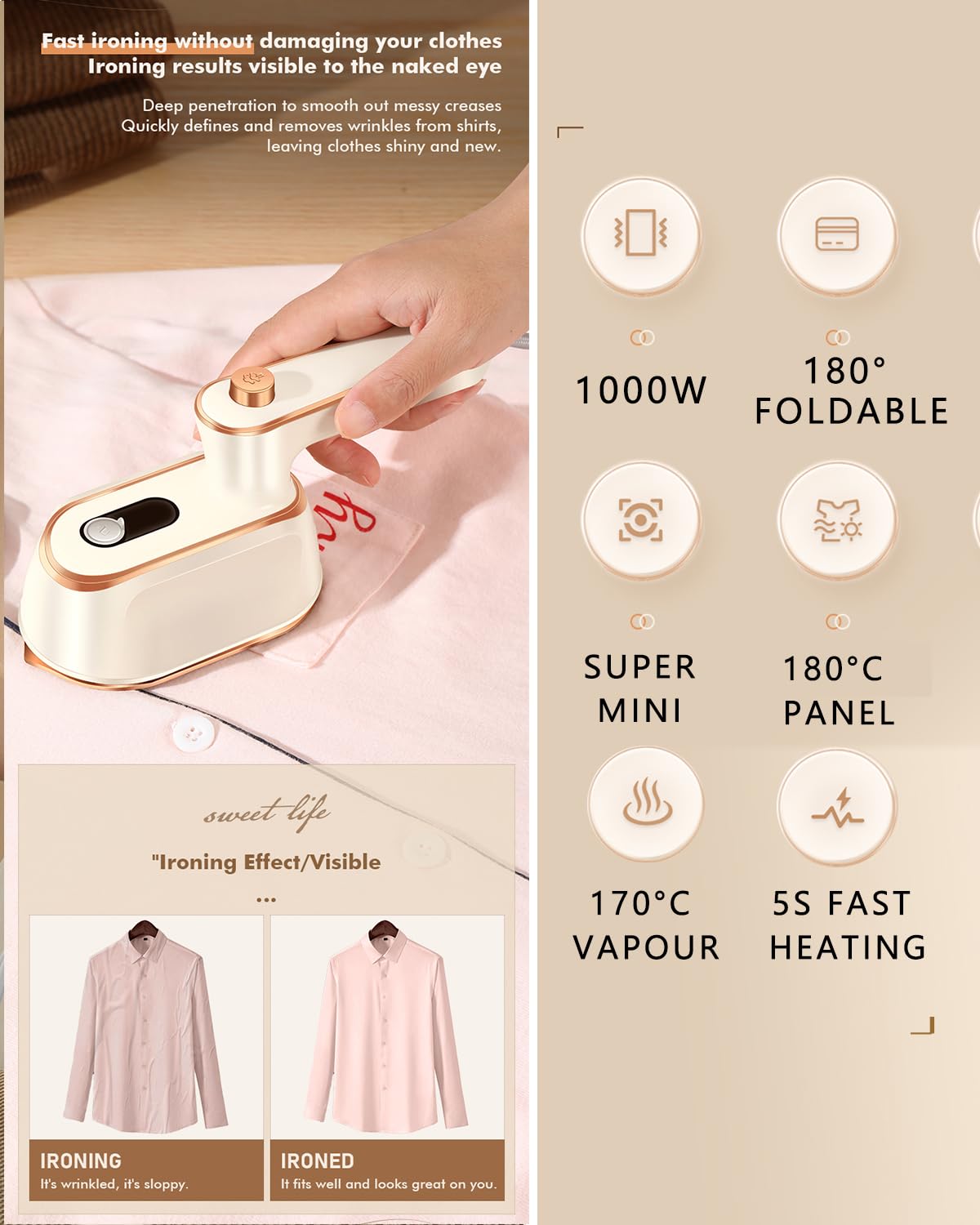 1000w mini steam iron