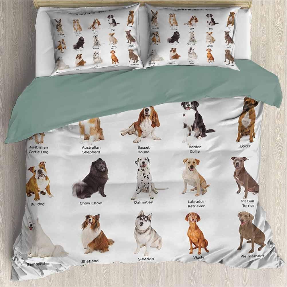Bedding Printed Comforter Set - Dog A Group of Different Puppy Breeds Family Type Species Dalmatian Husky Bulldog Image Print - Decorative 3 Piece Bedding Set with 2 Pillow Shams - King Size - Multi