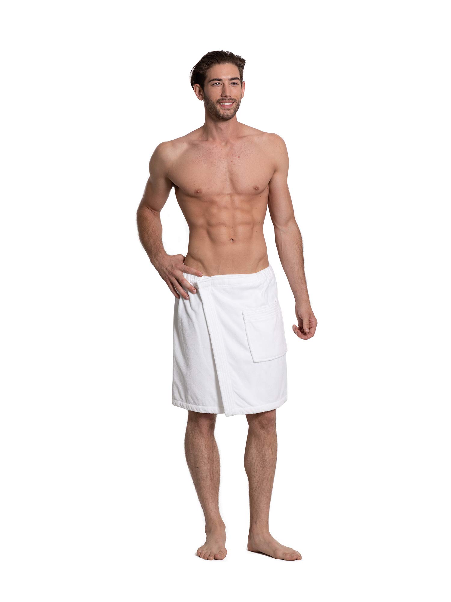 Photo 1 of Turkuoise Men's 100% Cotton Terry Velour Bath Towel Wrap Made in Turkey (White)