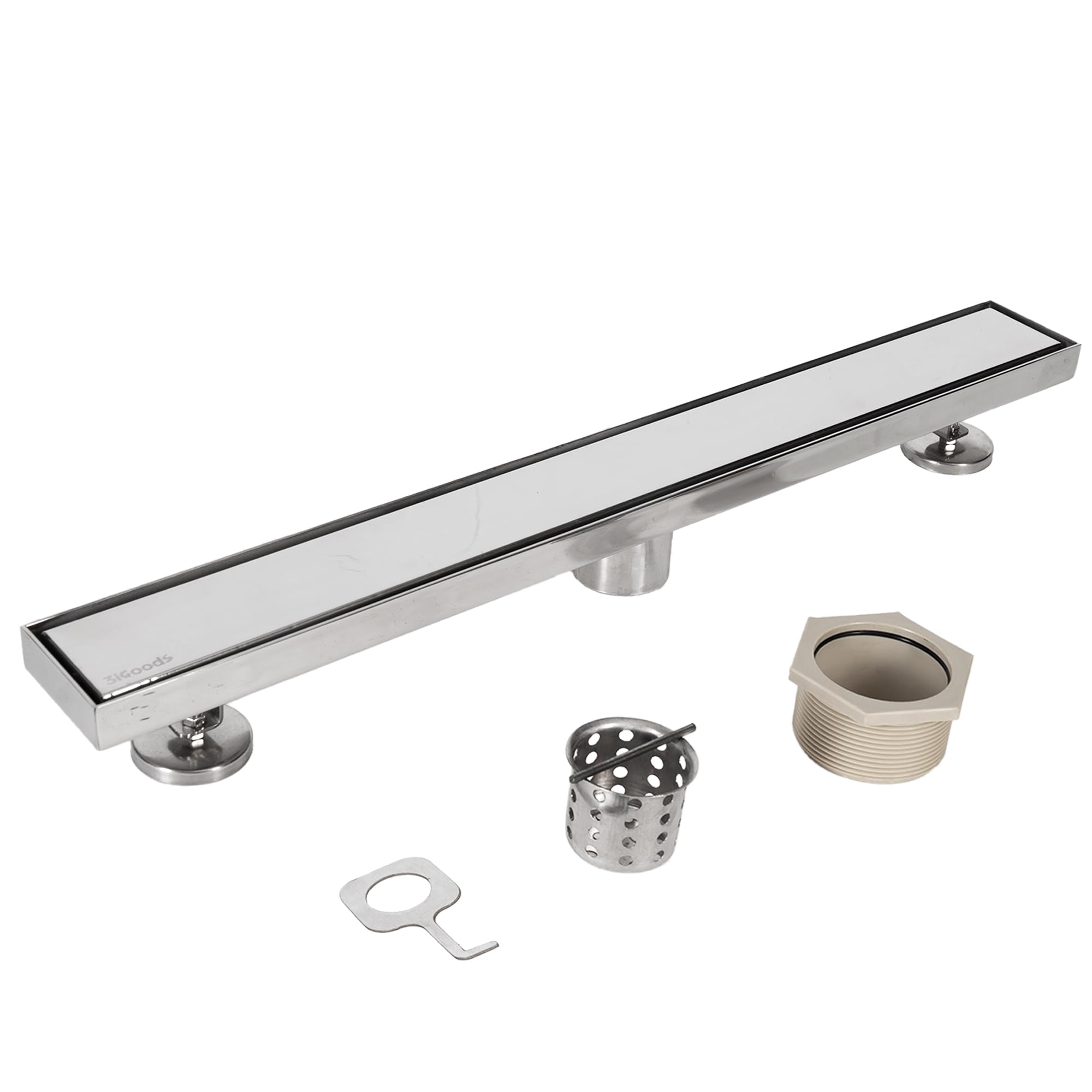 Photo 1 of ***HAS SCRATCHES & MISSING ASSEMBLY PIECES*** 3iGoods Linear Shower Drain 24 Inch, Long Floor Drain, 304 Stainless Steel, Fast Drainage Speed, Equipped with A Filter for Debris and Hair, Plain Drain Cover
