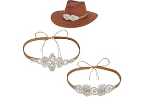 BENECREAT 2 Pack Rhinestone Cowboy Hat Bands, Western Style Hat Accessories Adjustable Polyester Cord for Women Cowboy Hats, 