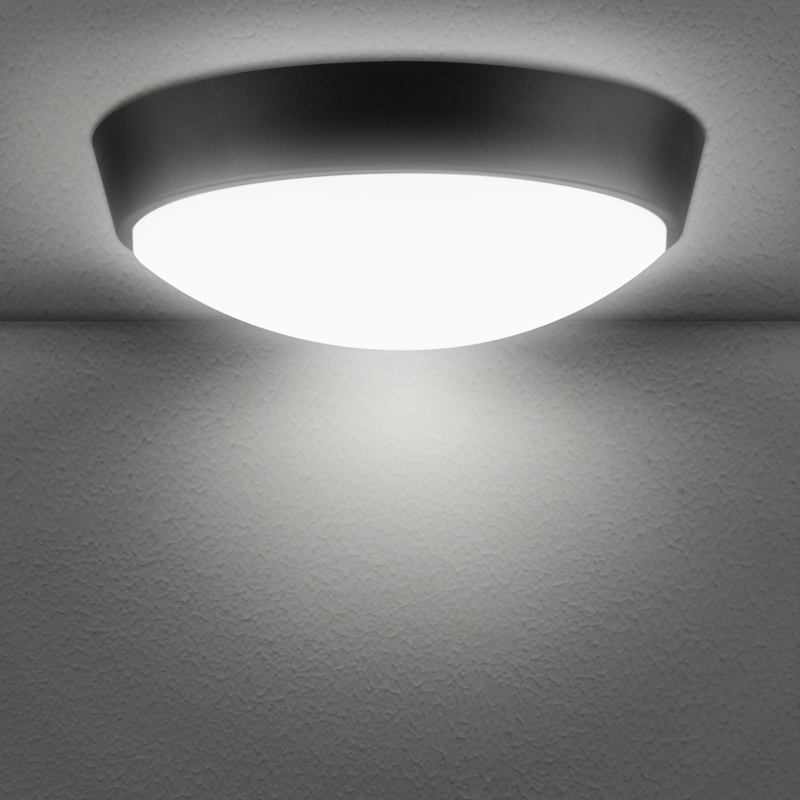 18W LED 4000K IP65 Circular Wall Ceiling Mounted Round Dome Bulkhead Light Fitting lamp for Indoor, Outdoor, Bedroom, Bath, Hallway, Corridor, Utility, Garden, Shed, Workshop, Porch - Black