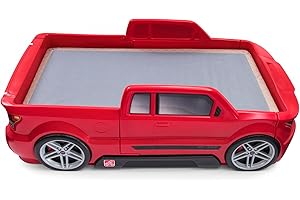Step2 Turbocharged Twin Size Truck Car Bed, Car Bed for Boys & Girls, Working Headlights & Built-in Storage, Made of Durable 