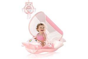MEGAPUXIN Baby Swimming Float for Girls, no Flip Over Inflatable Infant Pool Float with Canopy & Tail Sun Protection, Upgraded 2025 Newborn Swim Ring Age of 3-36 Months Toddler Kids Floaties Toys