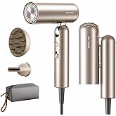 Dreame Pocket Pro Hair Dryer, Dual Voltage Travel Blow Dryer with Diffuser, 1300W Professional HighSpeed Ionic Hair Blower, Fast Drying, Low Noise, Lightweight, No Heat Damage, Global Travel 120V/240V