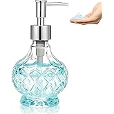 UHEY HOME Glass Liquid Soap Dispenser Bathroom, Clear Crystal Design 8.5oz Kitchen Vintage Reusable Soap Dispenser with Rust-Proof Plastic Pump