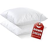 YSTHER 24x24 Euro Pillow Inserts Set of 2, Premium Down Feather Pillows for Couch, Bed & Lumbar Support - Machine Washable, Fluffy Decorative Throw Pillow Inserts (White)
