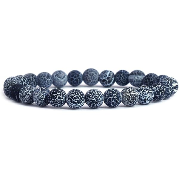 Natural Wood Veins Stone Stretch Bracelet - 8mm Round Beads, Unisex, 7 Inch