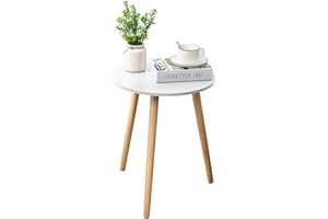 Apicizon Round Side Table, White Bedside Table Coffee End Table for Bedroom, Living Room, Small Spaces, Easy Assembly Nightstands Table with Natural Wood Legs, 16.5 x 20.5 Inches