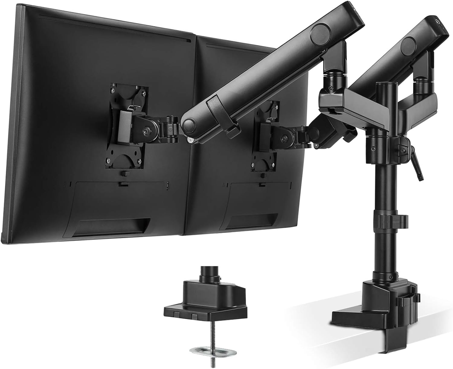 PUTORSEN PC Dual Monitor Arm - Aluminum Ergonomic Height-Assisted Full Motion Heavy Duty Double Arm Desktop Clamp Mount for 17–32” Screens Adjustable Tilt Swivel VESA 75 to 100mm Weight up to 8kg