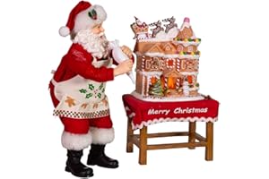 KURT S. ADLER Kurt Adler 10.5-Inch Battery-Operated Fabriche Santa Decorating LED Gingerbread House Table Piece (JEL1203)