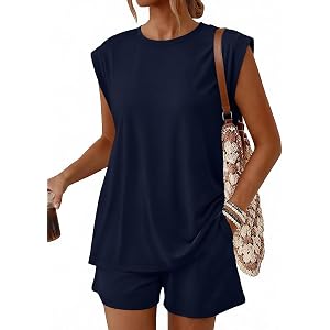 Trendy Queen 2 Piece Short Sets for Women Summer Matching Lounge Sweat Sets | Airport Resort Wear, Vacation Travel Outfit, At